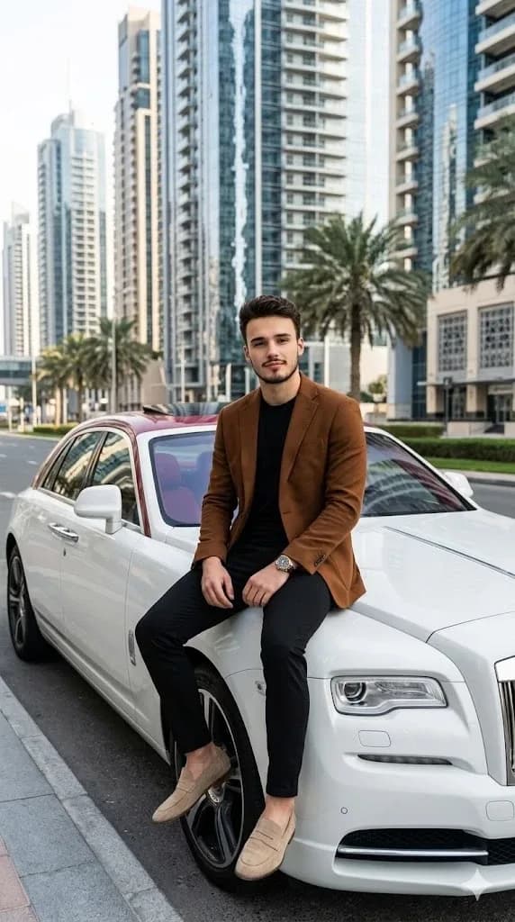 Man With White luxury Rolls Royce  Car
