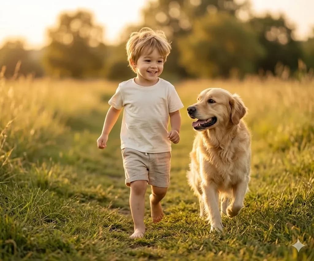 Kid Playing with Dog Outdoors