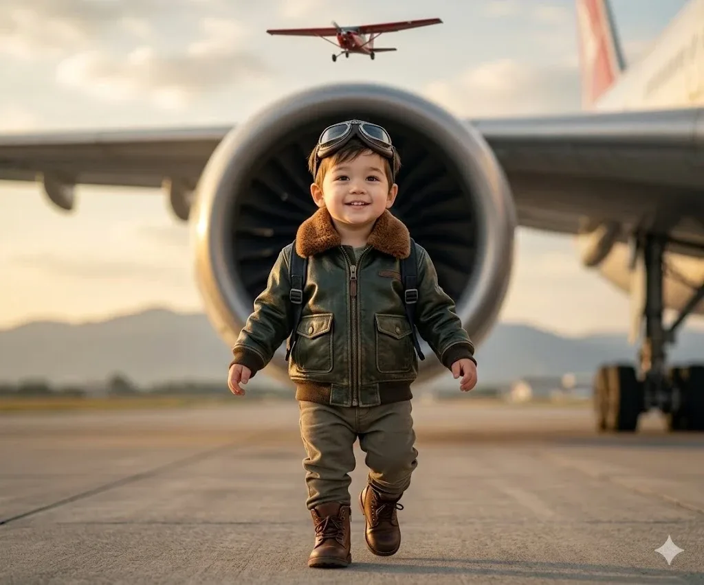 Child Walking Near Airplane