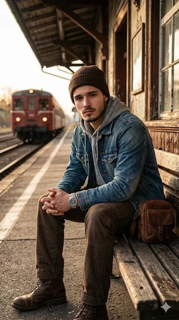 Man at Railway Station Portrait Prompt