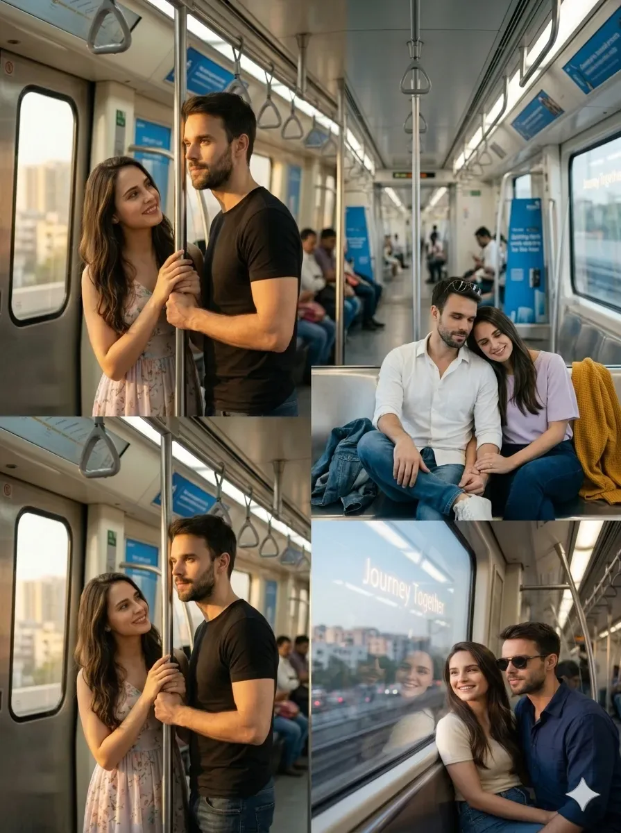 Creating a Realistic Metro Train Scene With Couple Prompt AI Prompts
